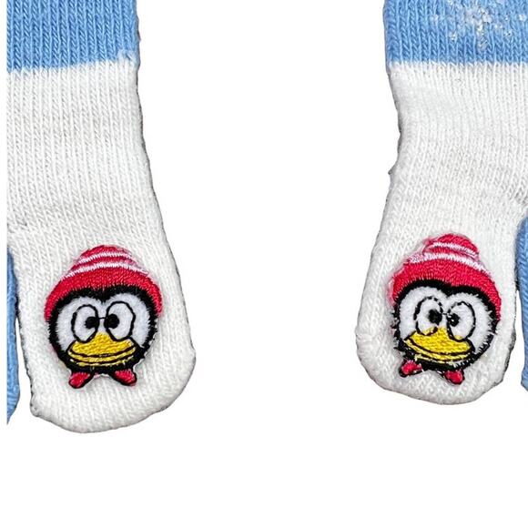 Festive Christmas Penguin Toe Socks in Blue with White Fluffy Fringe Snowflakes - Picture 6 of 10